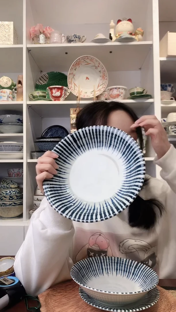陶瓷美浓烧缤纷染十草大深盘22cm