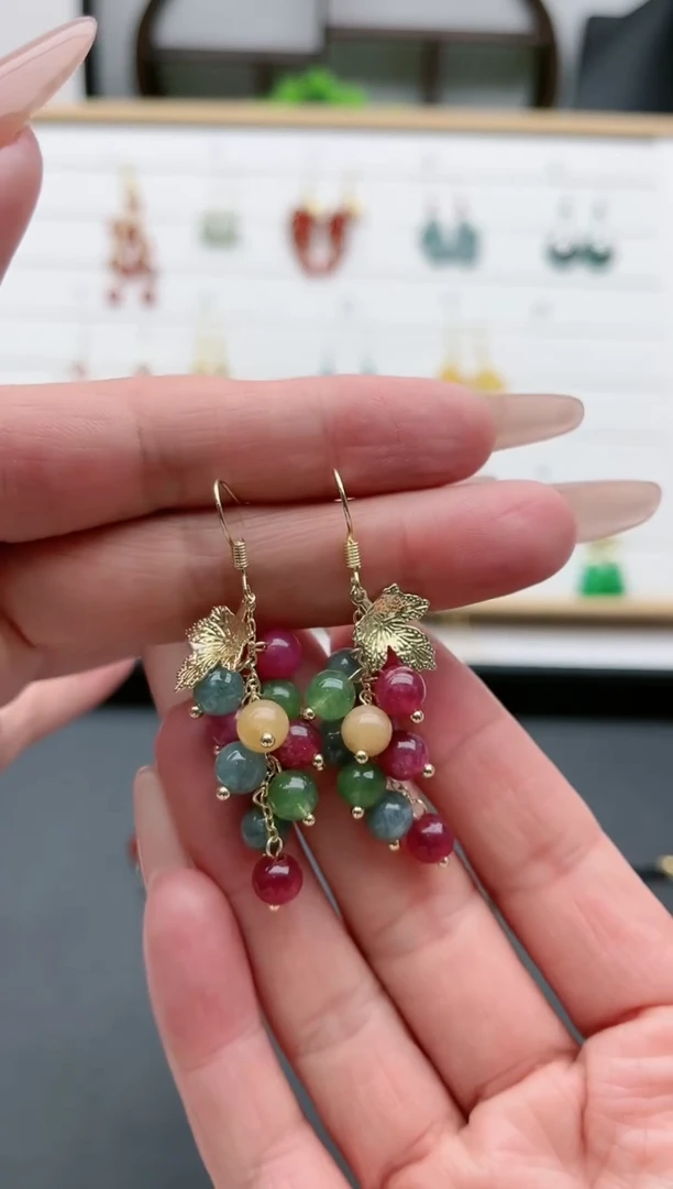 【闪购商品】石英质玉耳饰银S925镀金镶嵌16