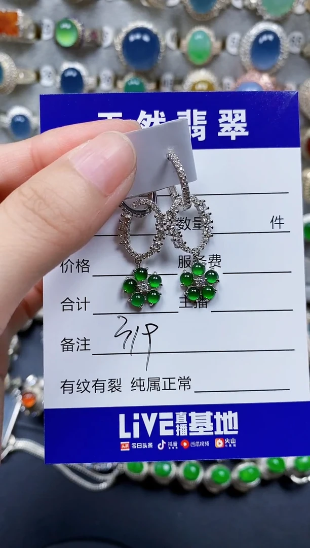 翡翠银S925镶嵌耳饰319