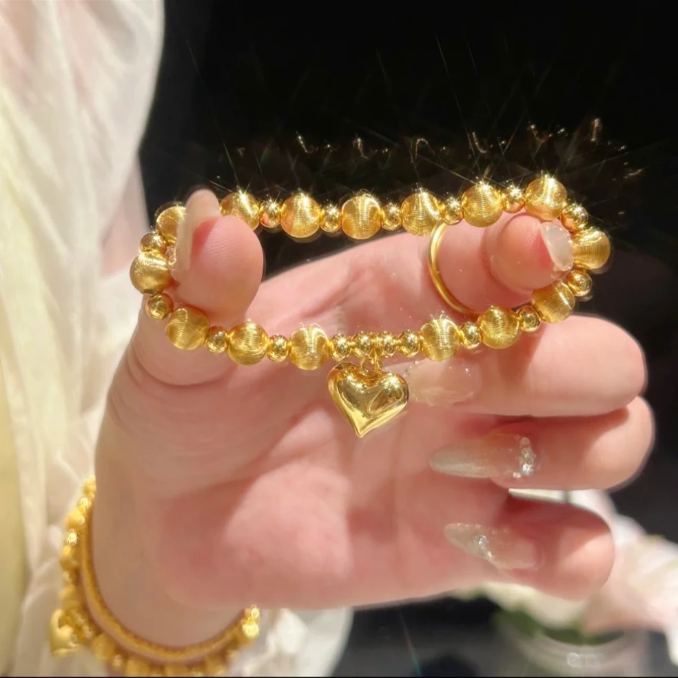 铜合金手链 新款爆闪拉丝蹦迪珠爱心手链女款精美百搭氛围感配饰