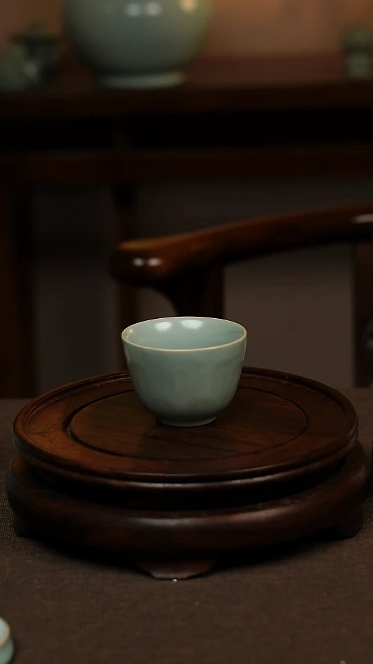 瓷片仿古天青莲心杯60ml 一级礼盒包装