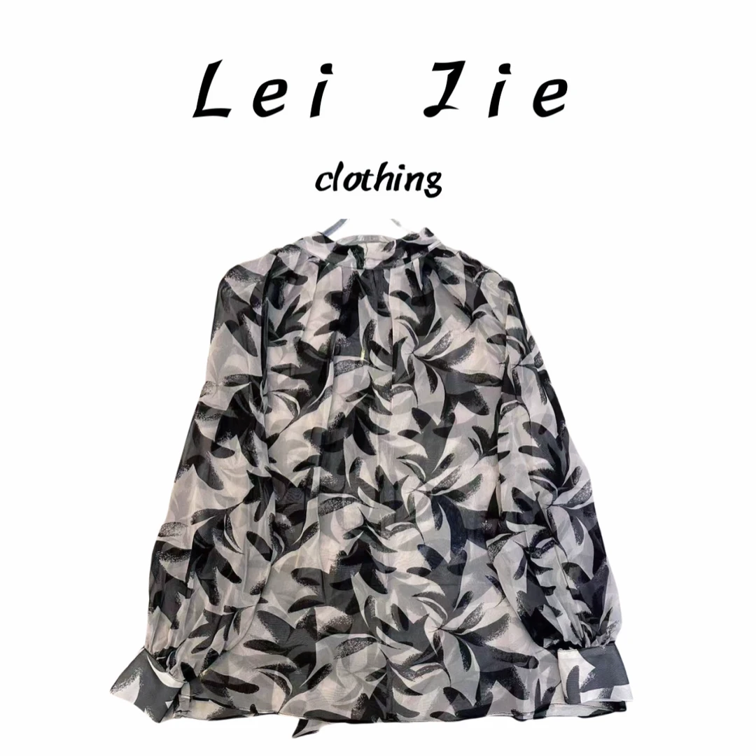【Lei Jie】复古渲染手绘印花真丝衬衫2566