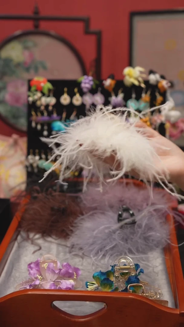 刺绣非遗绒花手工饰品 11厘米抓夹