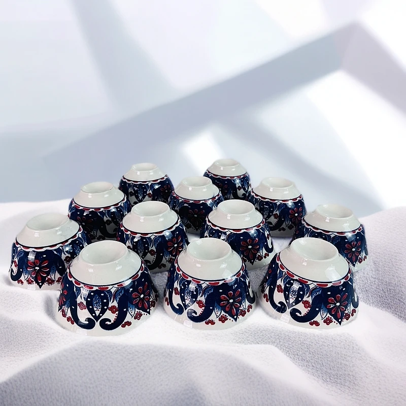 【新疆包邮】piyala 12个艾德莱斯碗高档家用陶瓷蓝色米饭碗茶碗