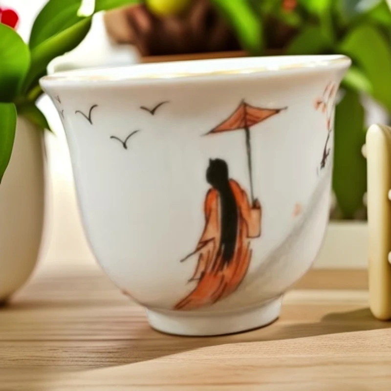 古风羊脂玉瓷古风人物主人杯陶瓷茶具品茗杯家用