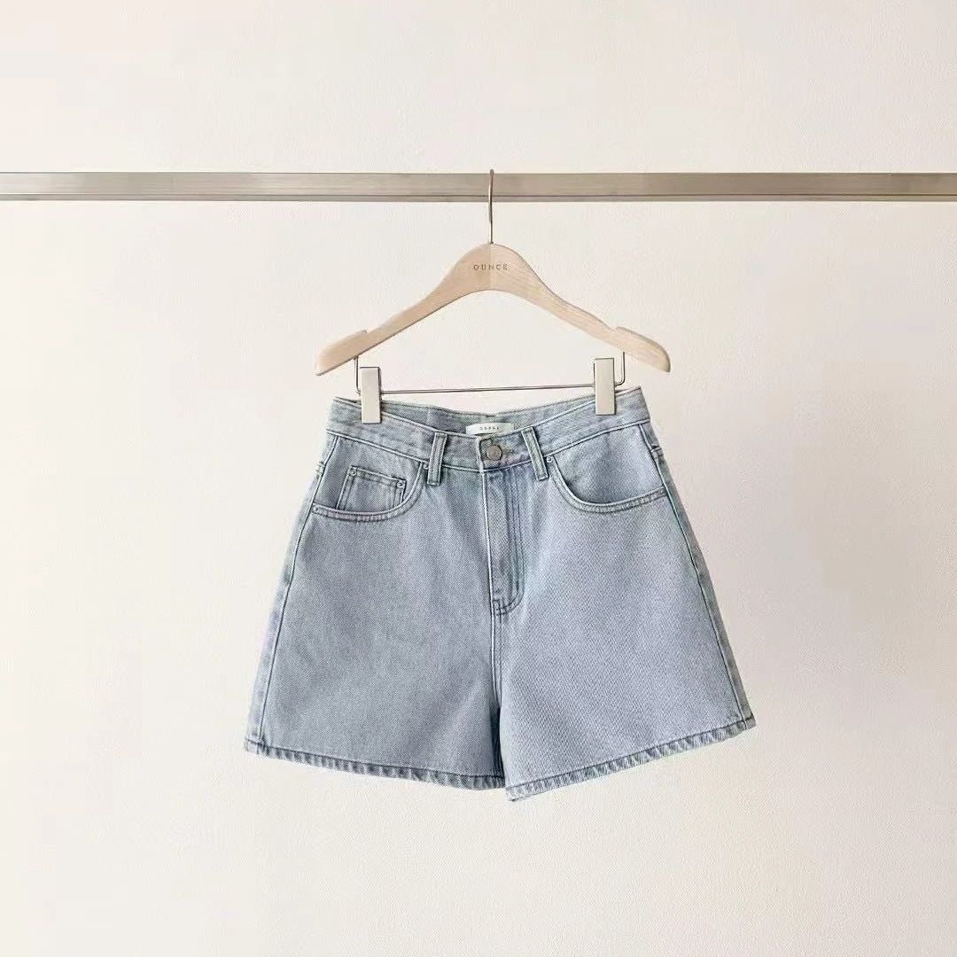 韩国东大门正品代购 oun休闲洋气水洗磨毛高腰牛仔短裤（no退no换）