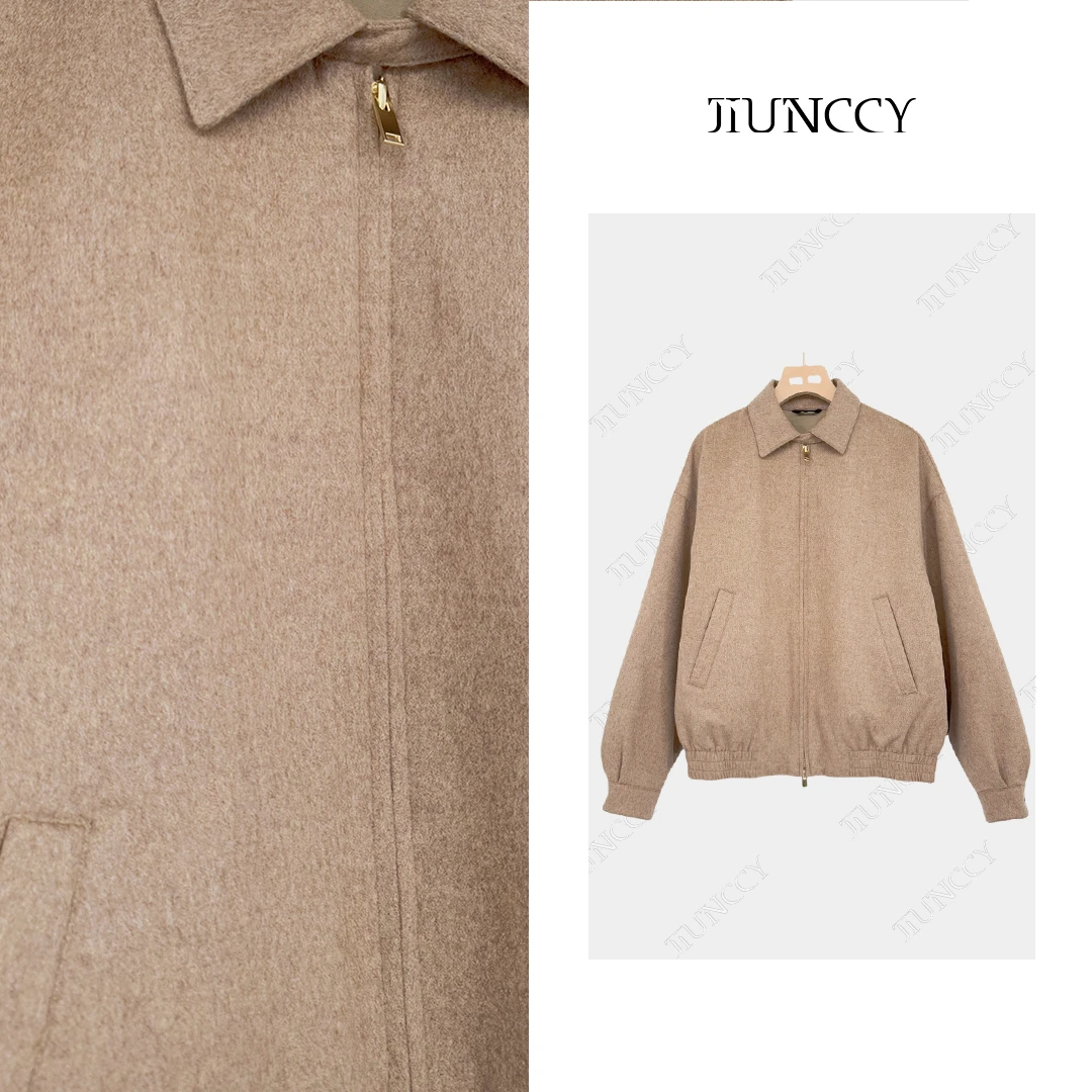 JIUNCCY【冬漠】早春山羊绒羊毛下摆松紧夹克式90白鹅绒服 42YRF121