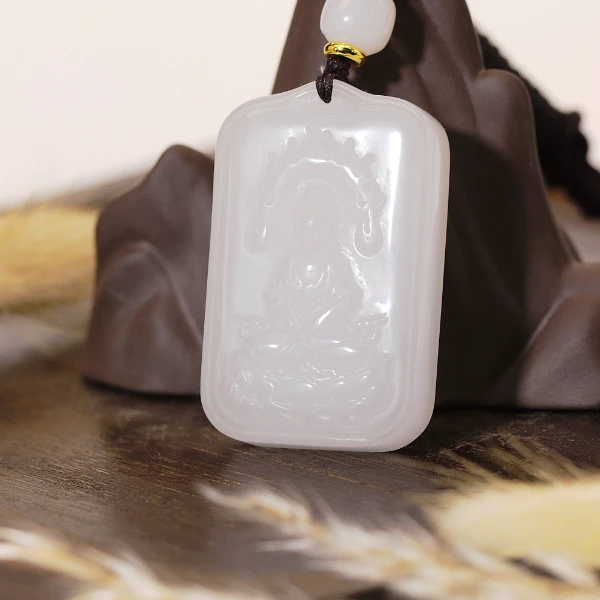 观音菩萨无事牌吊坠天然玉石精美珠宝时尚新疆金丝玉吊坠Y691