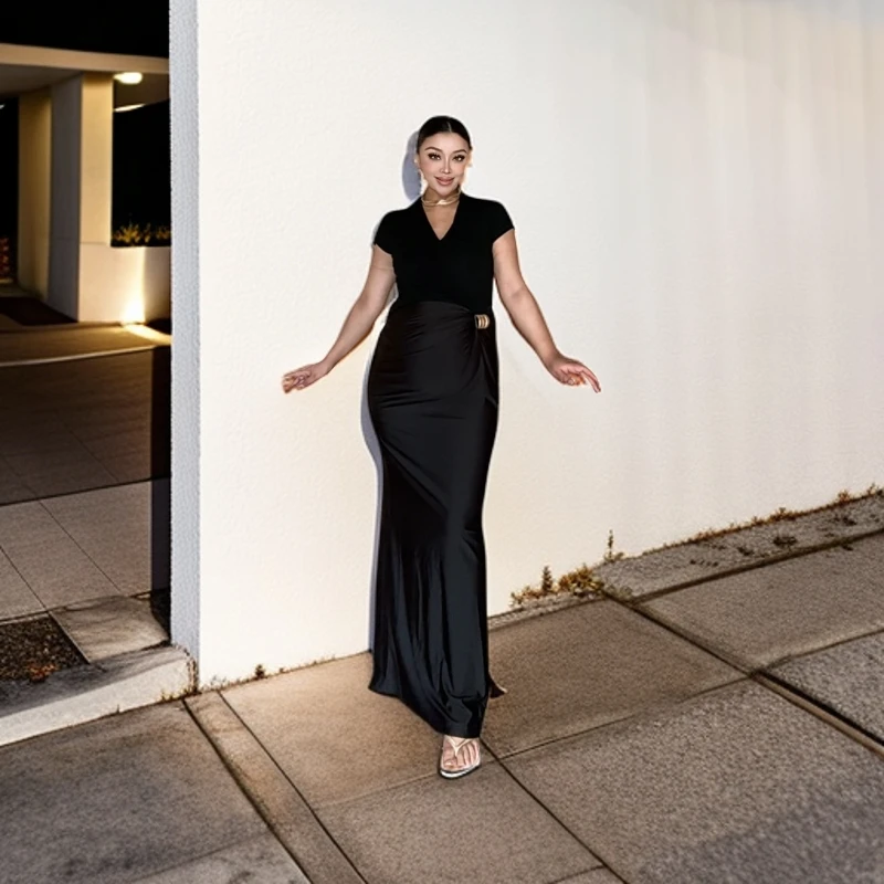黑色长款弹力显瘦气质夏季宴会款修身优雅高腰时尚连衣裙