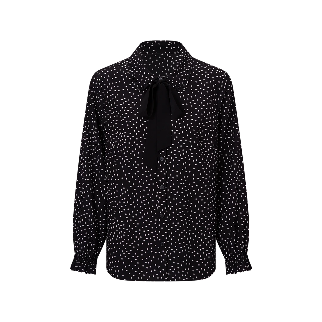 春衫【凯特挚爱】时尚女士桑蚕丝上衣长袖领口飘带春款衬衫25F15