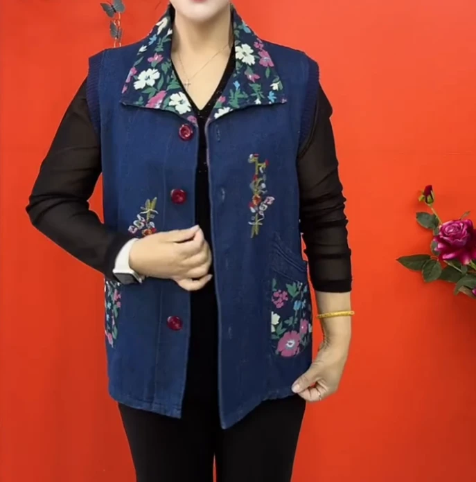 秋装妈妈马甲中老年宽松大码牛仔外套