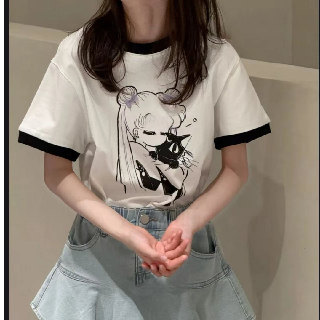 【丫丫童装】2025夏季新款女大童美少女印花短袖休闲百搭-K583