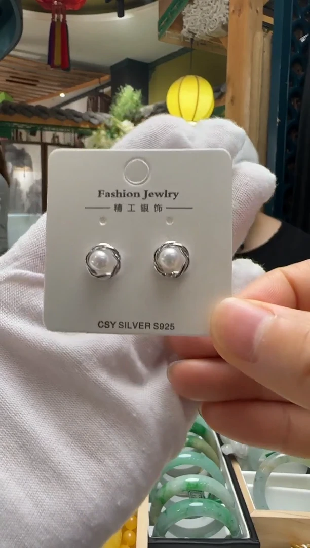 银S925镶嵌淡水珍珠耳饰耳饰