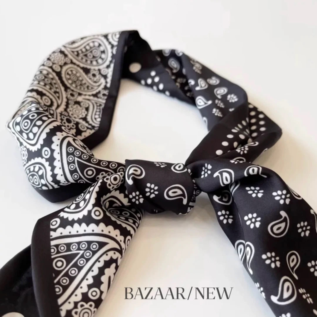【BAZAAR】韩版ins小丝巾飘带女百搭装饰领，腰果波点黑，时尚优雅