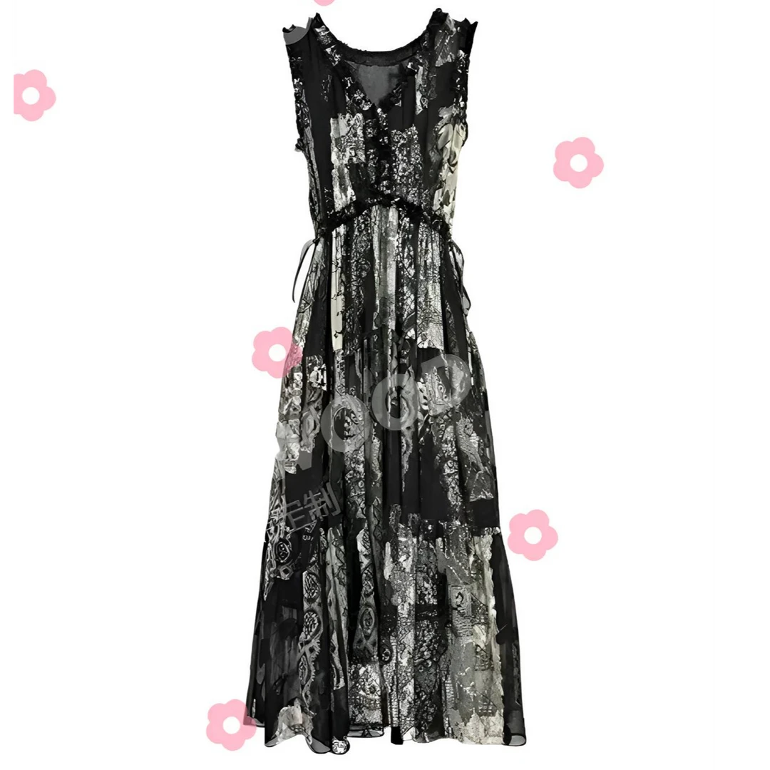 夏季定制花色原创时尚无袖女士吊带气质连衣裙黑色