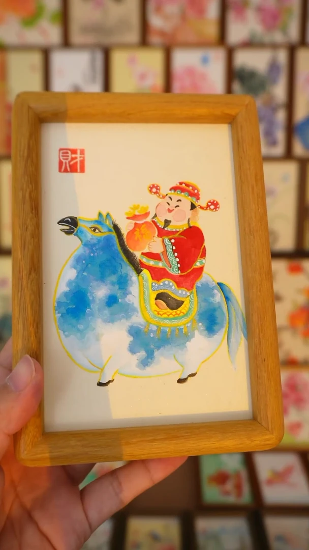 6寸实木框 马上发财蓝马