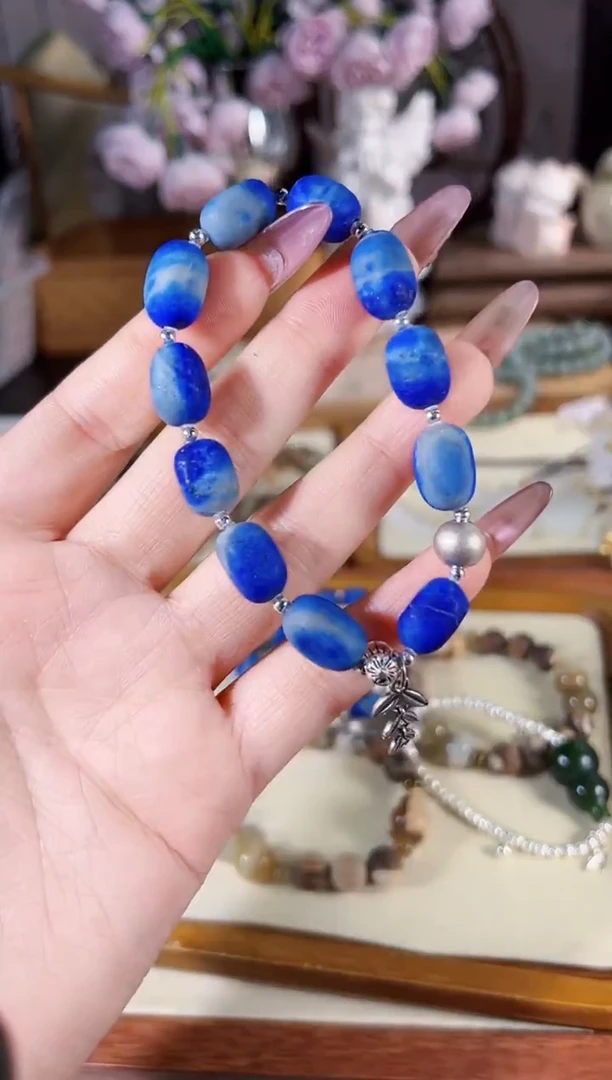 银S925镶嵌青金石手链多样性发其一