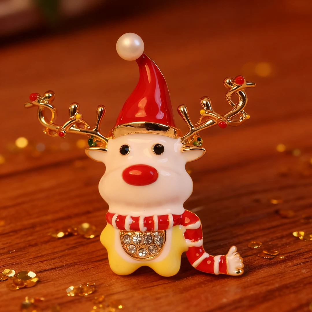 铜合金合成锆石胸针 雪麋圣诞胸针