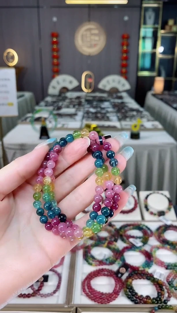 未镶嵌老矿碧玺彩虹三圈手串6mm+碧玺多样性发货一条mz