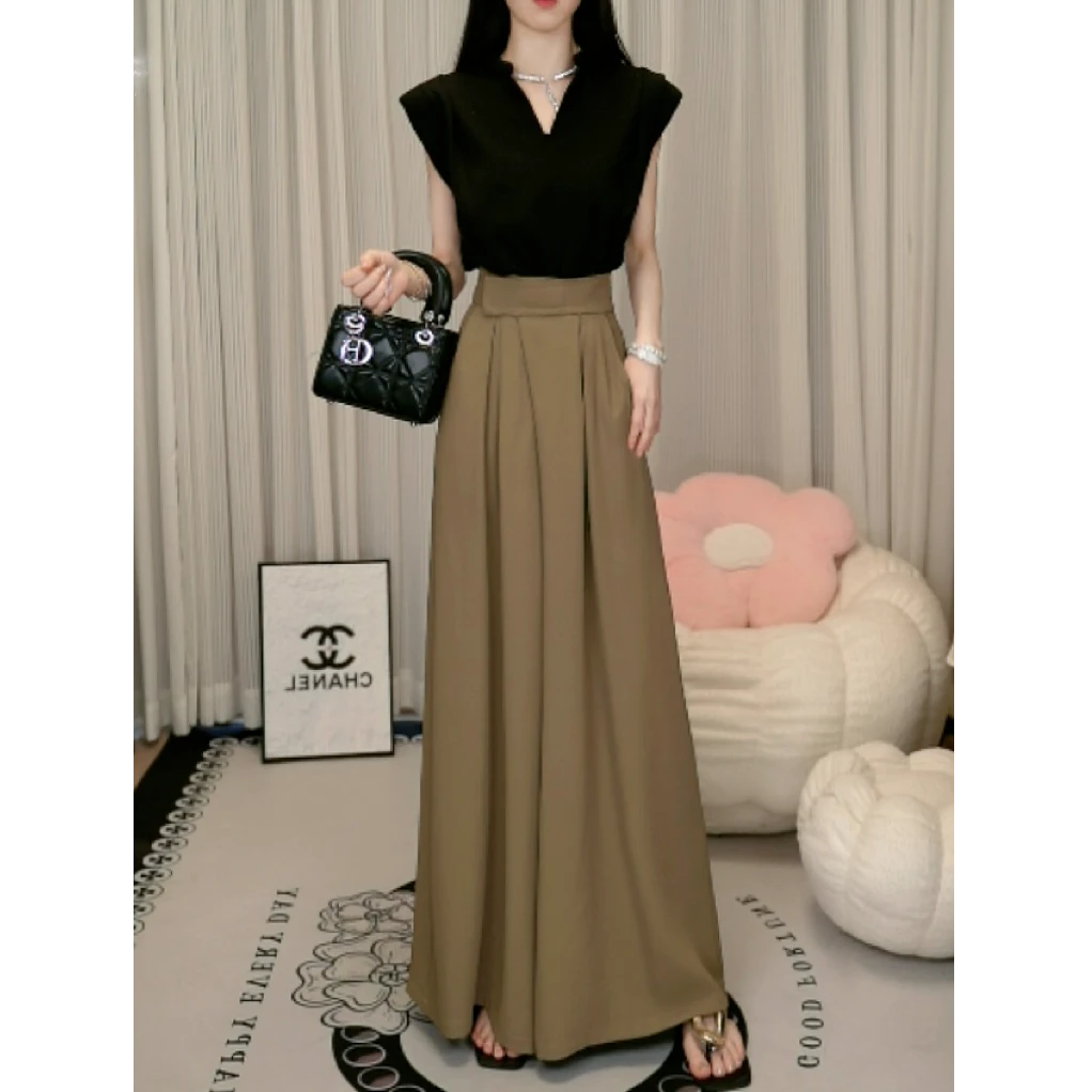 M170时尚洋气套装女夏装显瘦气质衬衫高腰阔腿裤裙盐系穿搭两件套