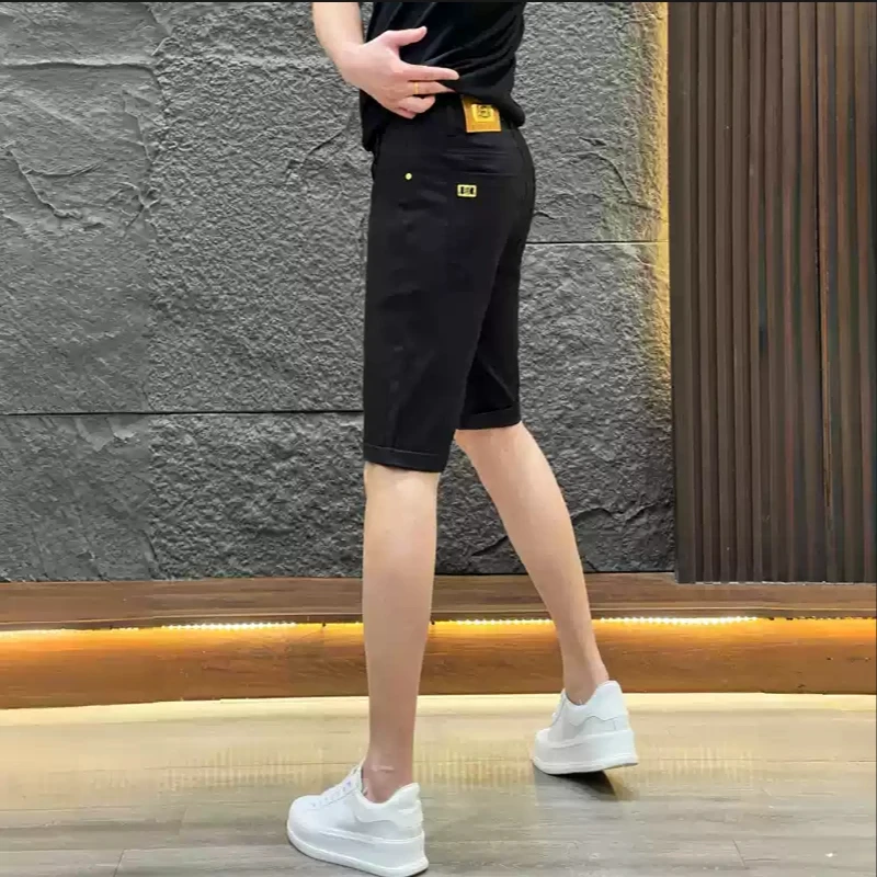 白色男生夏季牛仔短裤欧货轻奢直筒修身夏季男士弹力修身牛仔短裤