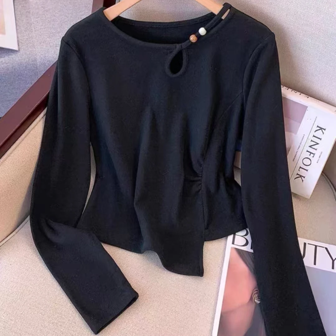 8210*双面绒显瘦长袖洋气短款时尚百搭打底设计感绒衫