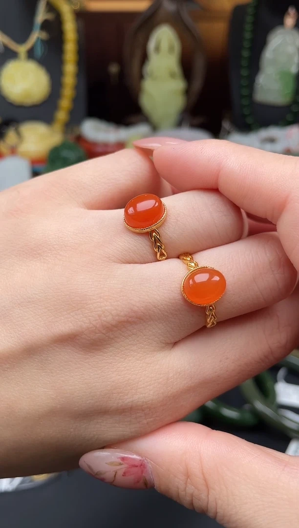 南红玛瑙银S925镶嵌戒指戒指多样性发其一f138