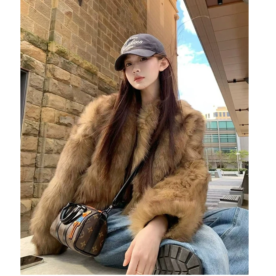 悉尼日落2025秋冬新款毛毛外套琥珀色富家女轻奢短保暖显瘦美拉德