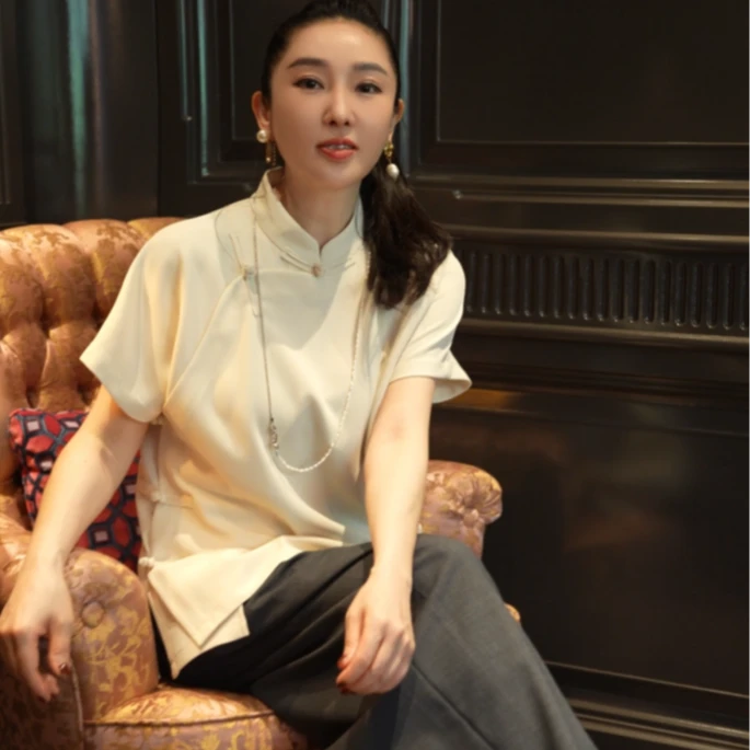 T姐原创精选设计师款新中式盘扣短袖百搭气质上衣TB52097