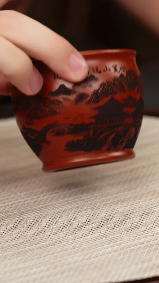 茶壶紫砂红皮龙山水主人杯