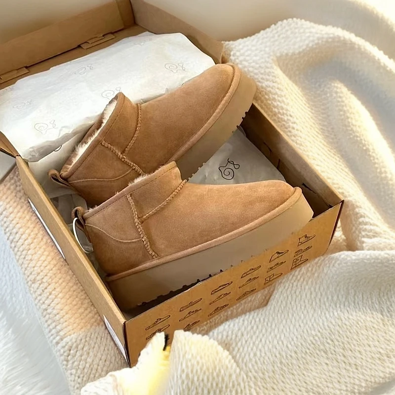 【厚底冬雨】冬季低帮雪地靴女冬季皮毛一体厚底加厚增高鞋防滑