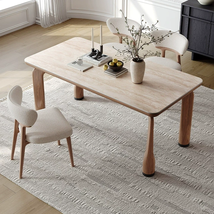 凡创佳品实木岩板餐桌家用现代简约胡桃色饭桌法式复古大象腿餐