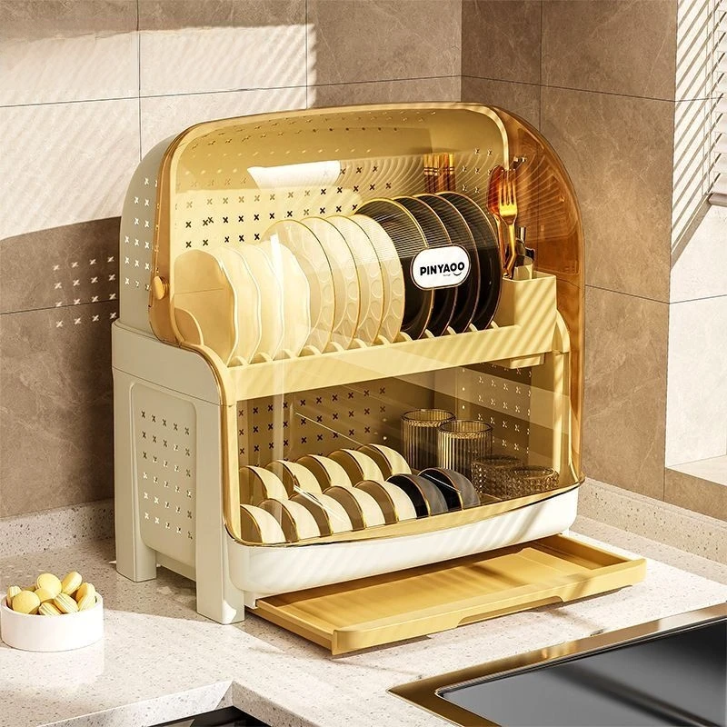 厨房置物架碗碟收纳新款双层碗柜多功能放碗盘防尘水槽沥水架碗架