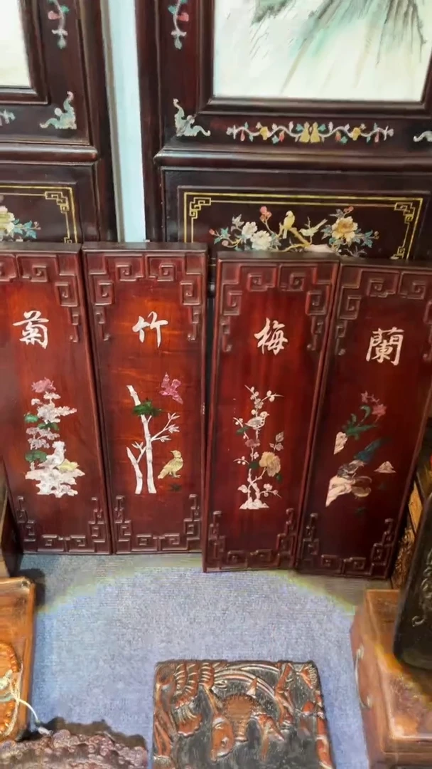 非洲紫檀（红花梨）50x58cm四条屏