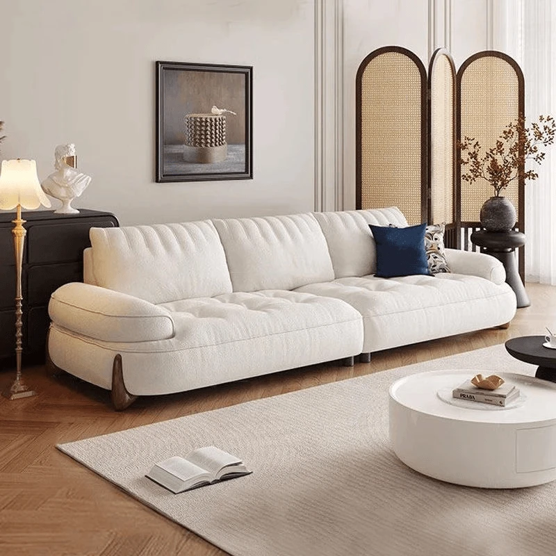 雪尼尔花瓣奶油风布艺客厅意式简小户型弧形直排复古风中古风沙发