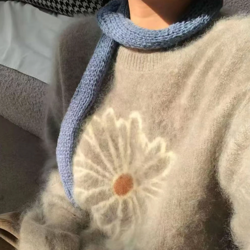 T1007【小雏菊】韩系毛绒质感针织套头毛衣女