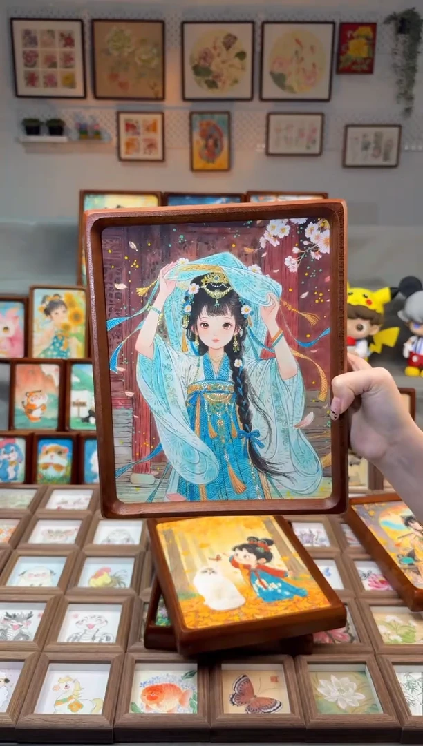 国画青衣女孩 手绘国画10