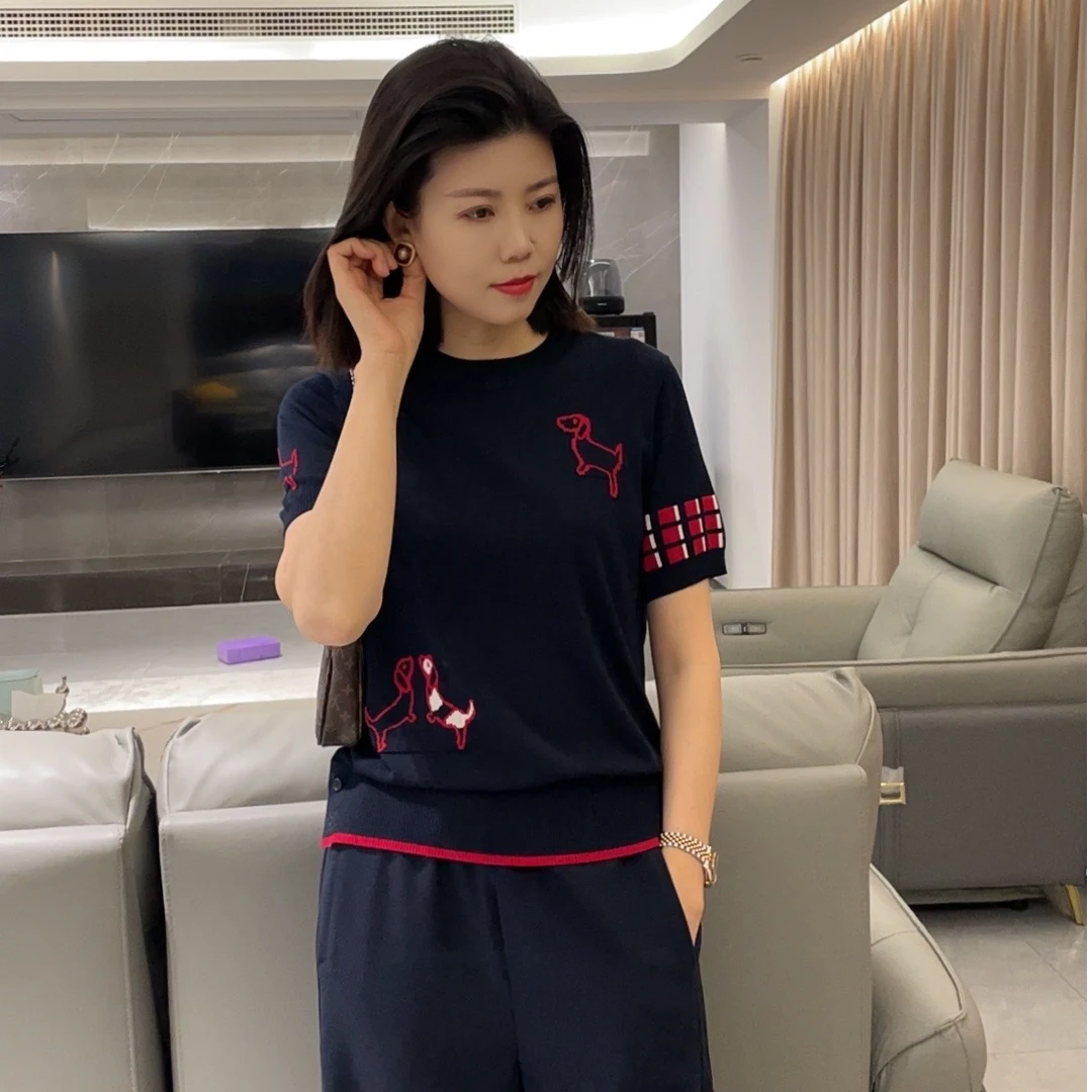 JY25夏季新款时尚潮流圆领套头图案短袖百搭休闲毛衣针织衫短袖