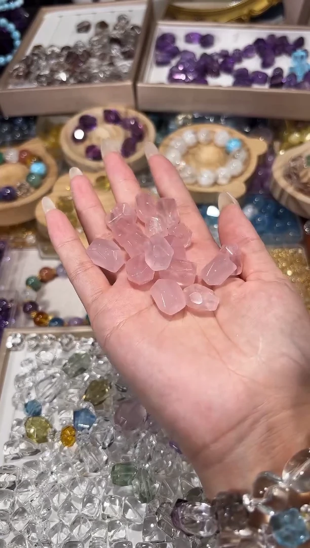 水晶手串未镶嵌H72粉水晶随型卡12单个