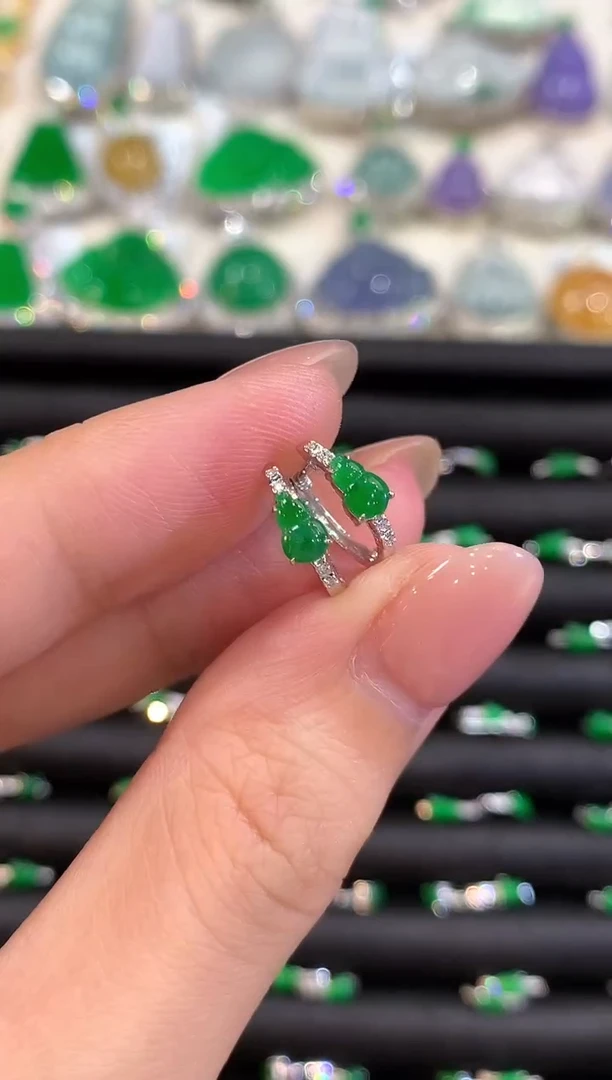 18K金镶嵌翡翠耳饰a2多样性一件发货