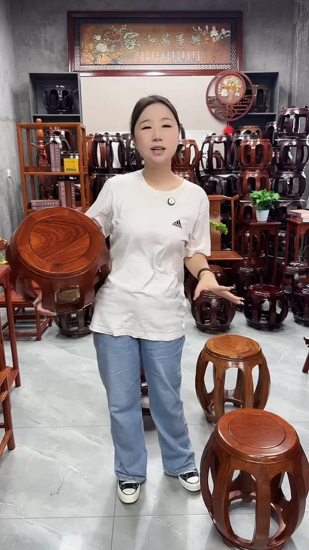 花梨木类家具花梨色小号鼓凳一对（两条）