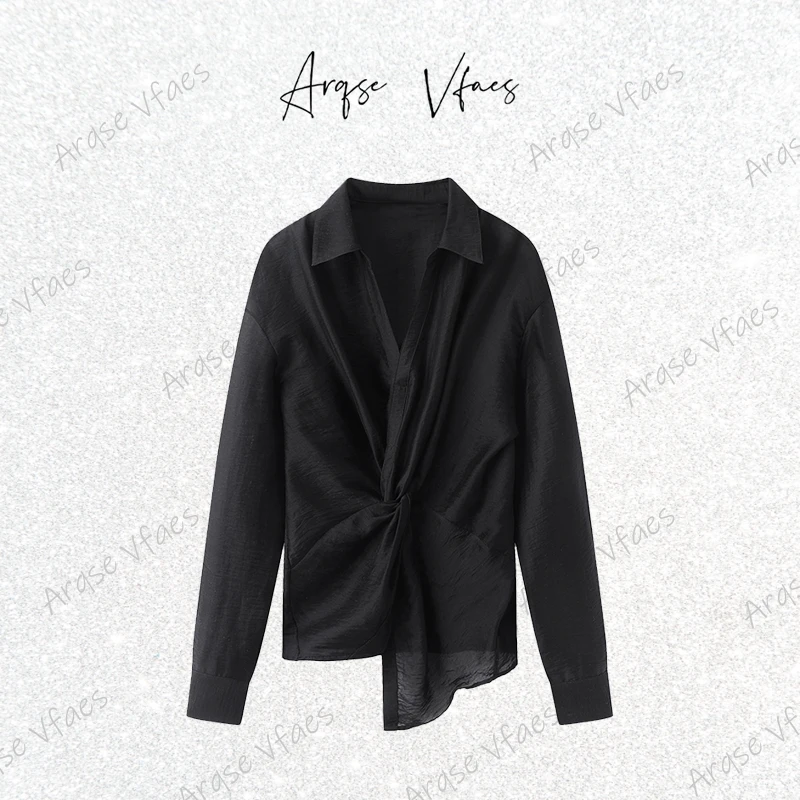 [ARQSEVFAES正品]—2025春新款时尚百搭V领长袖衬衫上衣女50315053