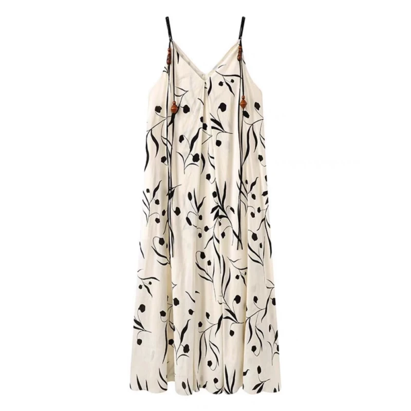 81049艾2025夏装时尚百搭宽松显瘦印花吊带连衣裙