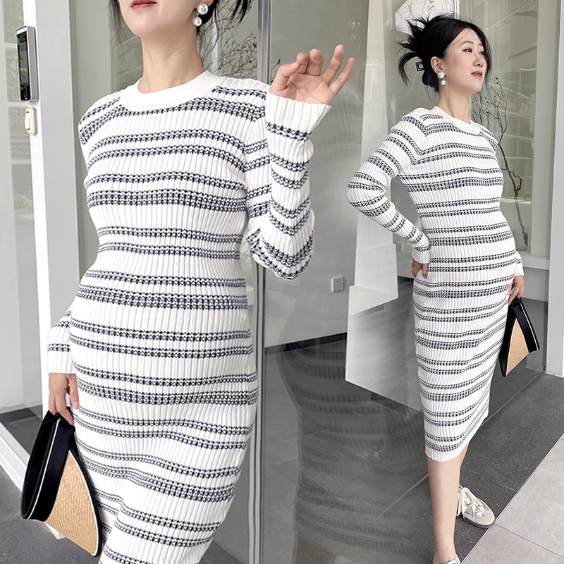 小香风孕妇针织连衣裙修身显瘦紧身包臀裙春秋打底裙孕妇照裙子潮