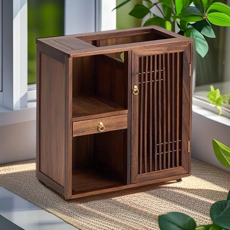 茶水柜可移动茶柜茶台柜子客厅黑胡桃茶边柜