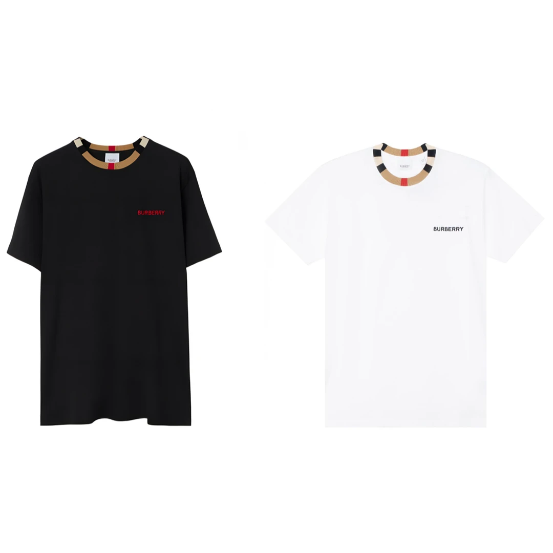Burberry博柏利 纯色刺绣logo圆领短袖T恤 男女同款 黑色/白色