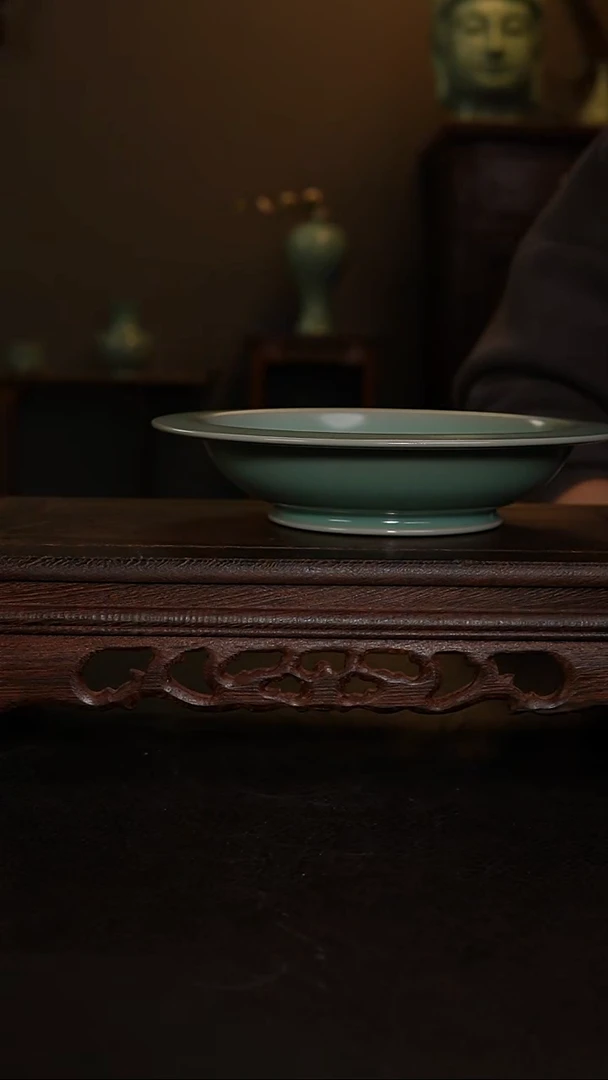 摆件仿古手工军绿折沿盘