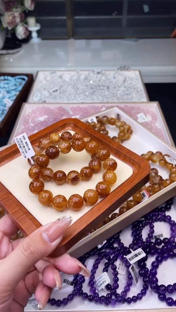 【闪购商品】水晶/未镶嵌K10黄胶花手串14mm