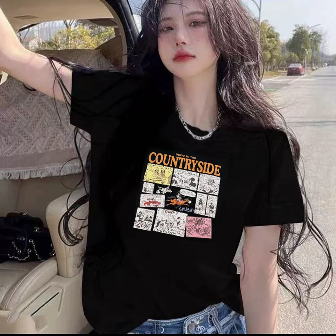 【梦梦自制】2025新款夏季时尚百搭漫画印花圆领短袖T恤