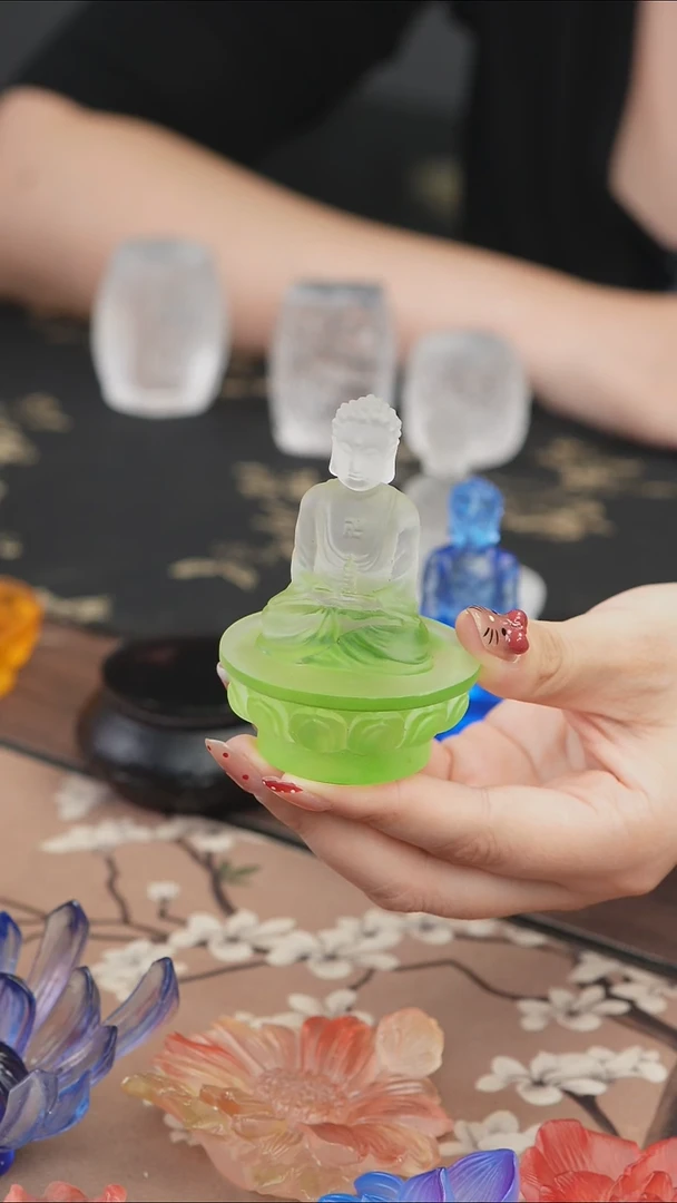 手工艺品琉璃绿色药师佛茶宠摆件